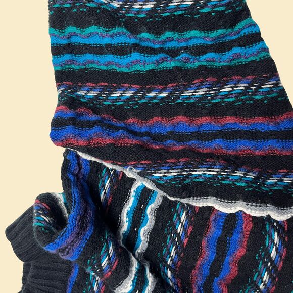 Vintage XL 90s abstract sweater w/ wavy stripes by Concrete, blue/teal pullover - Picture 7 of 8